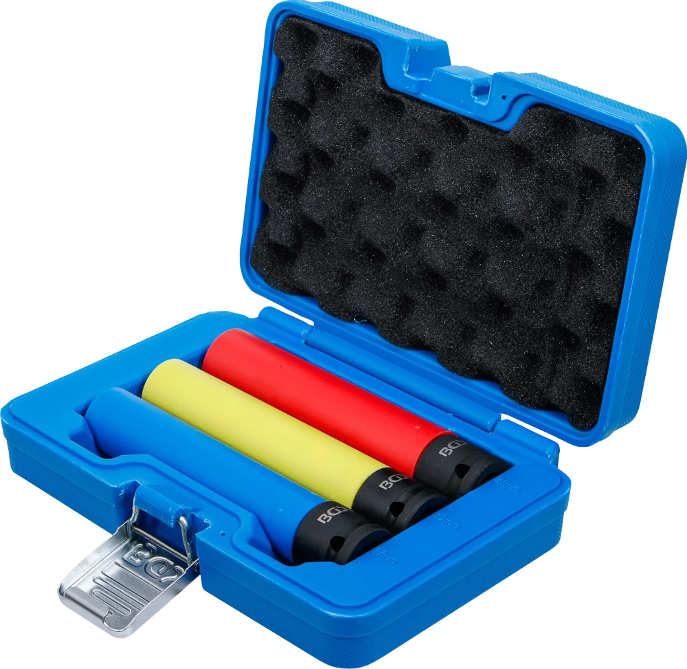 Conjunto de encaixes de impacto com proteção | extra profundo | Entrada de quadrado interno de 12,5 mm (1/2") | 17 / 19 / 21 mm | 3 peças