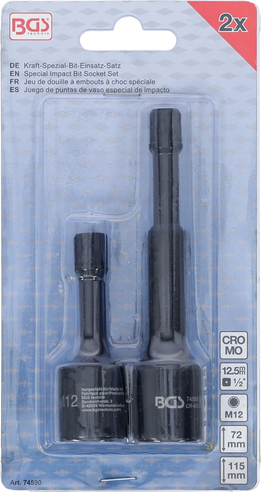 Conjunto de encaixe para pontas de impacto especial | 12,5 mm (1/2") | dentado múltiplo interno (para XZN) M12 | para VAG | 2 peças