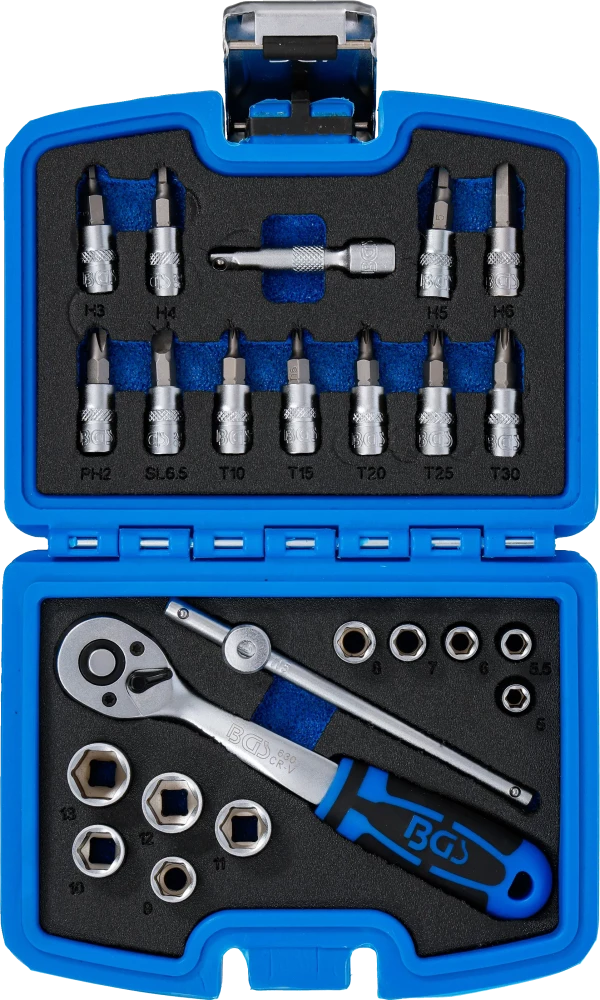 Conjunto de Chaves de Caixa Pro Torque 1/4" | 24 Peças | Mala Compacta