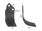 Faca Dt. 70x7mm Altura: 187mm. Centros de orifícios em: 46mm. Orifício Ø: 12.5mm. para Sovema Aplicavel em: 900111001 (S.74750)