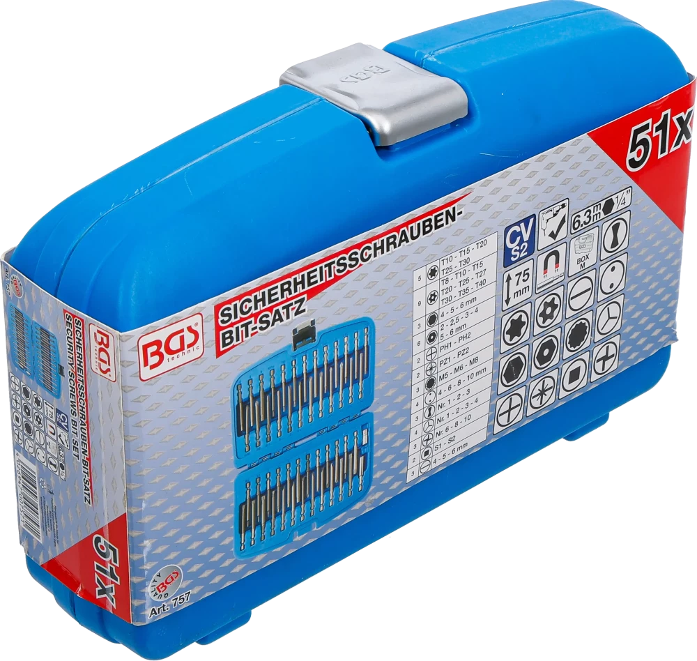 Conjunto de pontas de parafusos de fixação, compridas | 51 peças