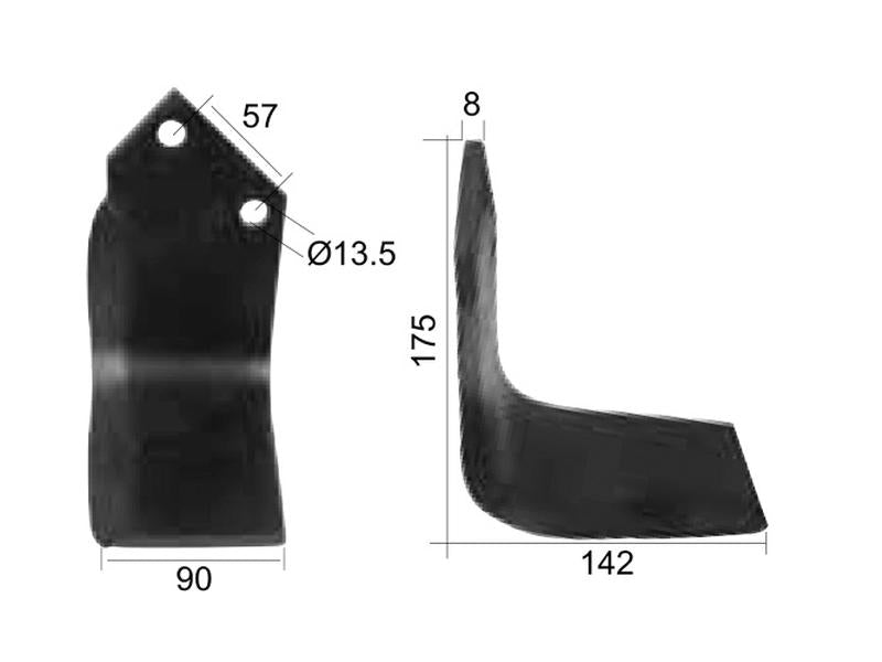 Faca Dt. 90x8mm Altura: 175mm. Centros de orifícios em: 57mm. Orifício Ø: 13.5mm. para Dowdeswell, Howard Aplicavel em: 63605 (S.77227)