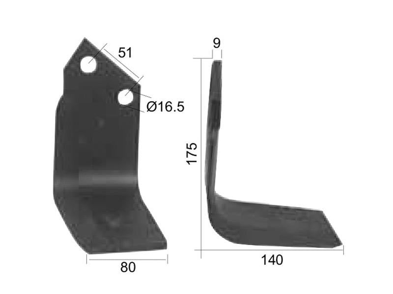 Faca Dt. 80x9mm Altura: 175mm. Centros de orifícios em: 51mm. Orifício Ø: 16.5mm. para Dowdeswell, Howard Aplicavel em: 9863 (S.77229)