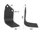 Faca Dt. 80x6mm Altura: 165mm. Centros de orifícios em: 57mm. Orifício Ø: 11.5mm. para Dowdeswell, Howard, Kuhn Aplicavel em: 9901 (S.77231)