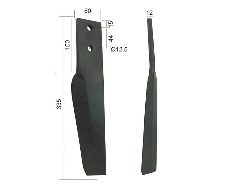 Bico 60x12x335mm Esq. Centros de orifícios em: 44mm. Orifício Ø 12.5mm. para Maschio. Aplicavel em: 10100263 (S.77277)
