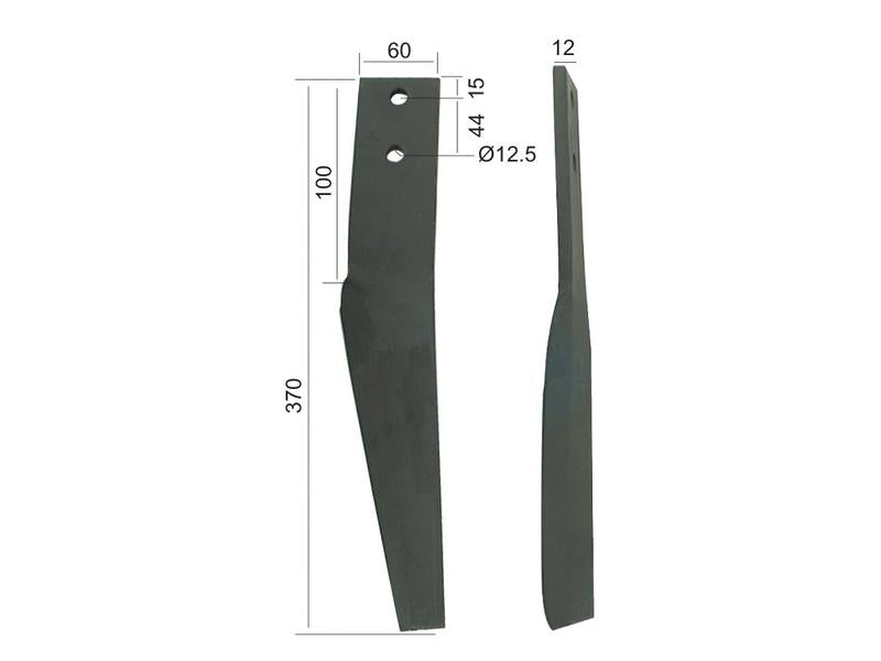 Bico 60x12x370mm Esq. Centros de orifícios em: 44mm. Orifício Ø 12.5mm. para Maschio. Aplicavel em: 10100265 (S.77279)