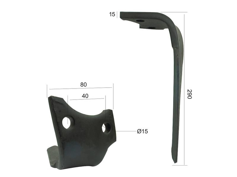 Bico 80x15x290mm Dt. Centros de orifícios em: 40mm. Orifício Ø 15mm. para Rabewerk. Aplicavel em: 84091201 (S.77306)