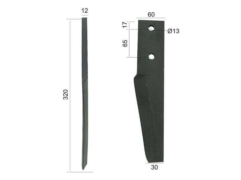 Bico 60x12x320mm Centros de orifícios em: 65mm. Orifício Ø 13mm. para Perugini (Concept-Ransome). (S.77314)