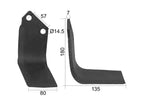 Faca Dt. 80x7mm Altura: 180mm. Centros de orifícios em: 57mm. Orifício Ø: 14.5mm. para Celli Aplicavel em: 422512 (S.77351)