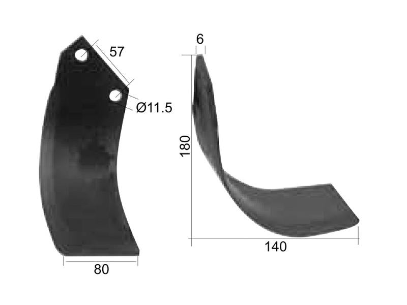 Faca Dt. 80x6mm Altura: 180mm. Centros de orifícios em: 57mm. Orifício Ø: 11.5mm. para Dowdeswell Aplicavel em: 9954 (S.77546)