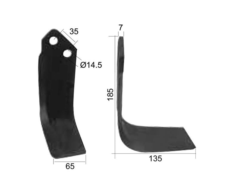 Faca Dt. 65x7mm Altura: 185mm. Centros de orifícios em: 35mm. Orifício Ø: 14.5mm. para Krone Aplicavel em: 035268 (S.77554)