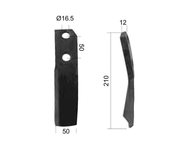 Faca Esq. 50x12mm Altura: Centros de orifícios em: 50mm. Orifício Ø: 16.5mm. para Kuhn Aplicavel em: 51916600 (S.77561)