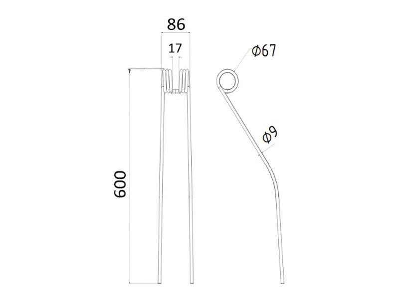 Mola Comp:600mm, Larg:86mm, Ø9mm - para Claas, Bautz Aplicavel em: 9554830 (S.77920)