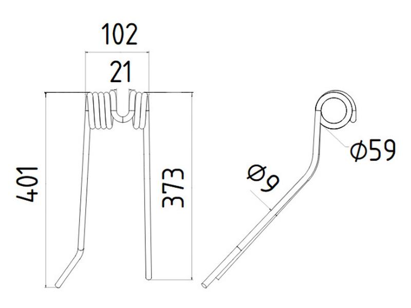 Mola - Dt. - Comp:401mm, Larg:102mm, Ø9mm - para Deutz-Fahr Aplicavel em: 06580648 (S.78069)