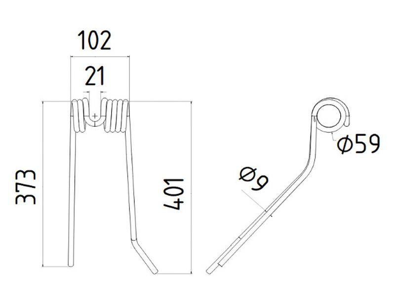 Mola - Esq. - Comp:401mm, Larg:102mm, Ø9mm - para Deutz-Fahr Aplicavel em: 06580647 (S.78070)