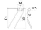 Mola - Esq. - Comp:374mm, Larg:101mm, Ø9mm - para Deutz-Fahr Aplicavel em: 06229776 (S.78074)