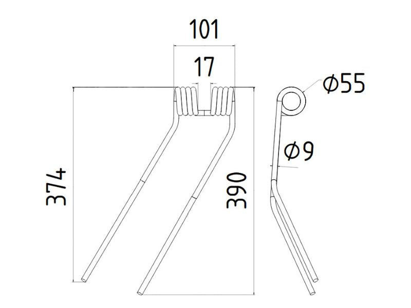 Mola - Esq. - Comp:374mm, Larg:101mm, Ø9mm - para Deutz-Fahr Aplicavel em: 06229776 (S.78074)