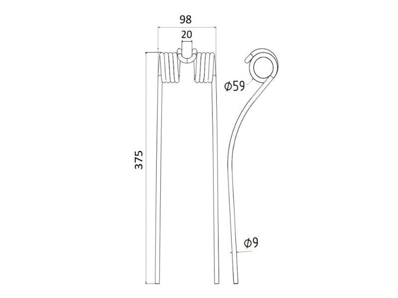 Mola - Esq./Dt. - Comp:378mm, Larg:96mm, Ø9mm - para Deutz-Fahr, Kverneland, Pottinger Aplicavel em: 06580456 (S.78077)