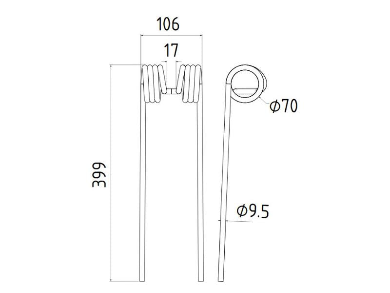 Mola Comp:395mm, Larg:115mm, Ø9.5mm - para Kuhn Aplicavel em: 58561900 (S.78116)