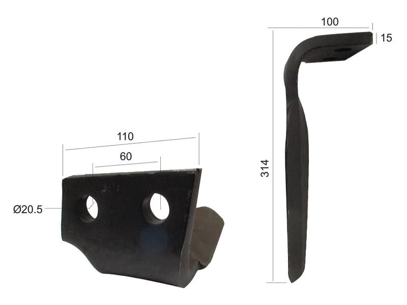 Bico 110x15x314mm Esq. Centros de orifícios em: 60mm. Orifício Ø 20.5mm. para Feraboli (SKH & MF). (S.78131)