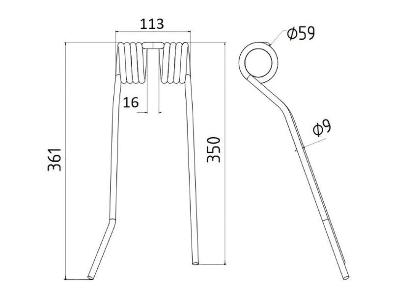 Mola - Dt. - Comp:361mm, Larg:113mm, Ø9mm - para PZ, Fransgard, Pottinger, Sitrex Aplicavel em: PZ106 (S.78149)