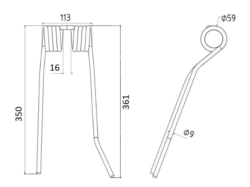 Mola - Esq. - Comp:361mm, Larg:113mm, Ø9mm - para PZ, Fransgard, Pottinger, Sitrex Aplicavel em: PZ107 (S.78150)