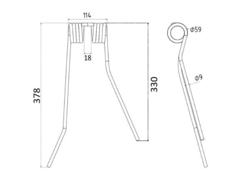 Mola - Dt. - Comp:378mm, Larg:114mm, Ø9mm - para PZ, Fransgard, Pottinger, Sitrex Aplicavel em: PZ111 (S.78152)
