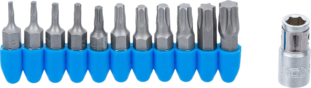 Conjunto de pontas | Entrada de sextavado externo 6,3 mm (1/4") | Saída perfil T (para Torx) | 11 peças