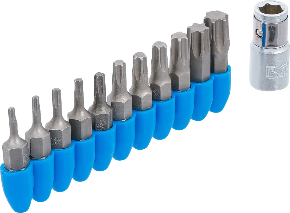 Conjunto de pontas | Entrada de sextavado externo 6,3 mm (1/4") | Saída perfil T (para Torx) | 11 peças
