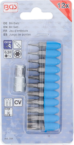 Conjunto de pontas | Entrada de sextavado externo 6,3 mm (1/4") | Saída perfil T (para Torx) | 11 peças