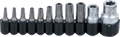 Conjunto de pontas | Entrada de sextavado externo 6,3 mm (1/4") / 10 mm (3/8") | Perfil T (para Torx) com perfuração | 11 peças