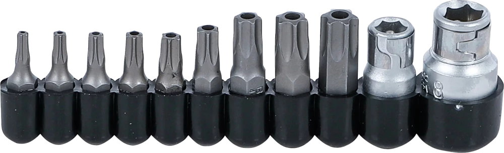 Conjunto de pontas | Entrada de sextavado externo 6,3 mm (1/4") / 10 mm (3/8") | Perfil T (para Torx) com perfuração | 11 peças