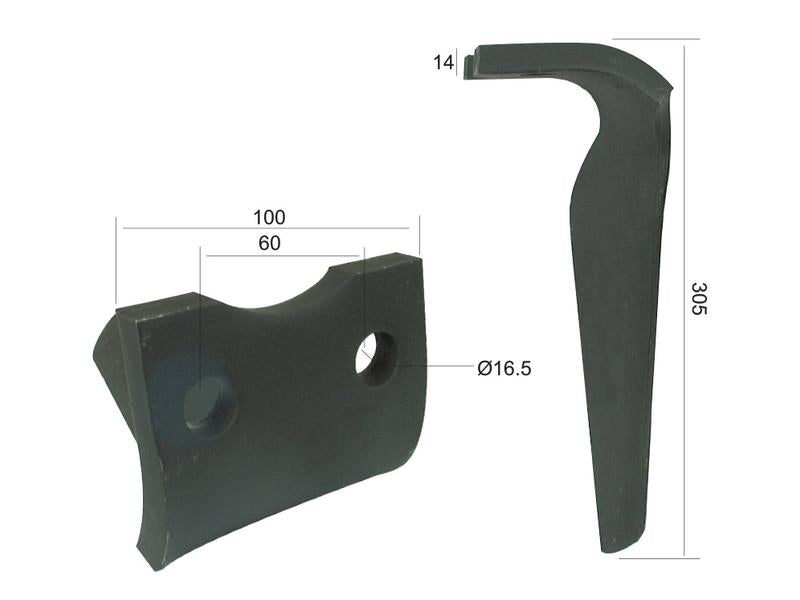 Bico 100x14x305mm Dt. Centros de orifícios em: 60mm. Orifício Ø 16.5mm. para Pegoraro, Morra. Aplicavel em: 7870 (S.78644)