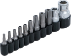 Conjunto de pontas | Entrada de sextavado externo 6,3 mm (1/4") / 10 mm (3/8") | Perfil T (para Torx) com perfuração | 11 peças