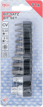Conjunto de pontas | Entrada de sextavado externo 6,3 mm (1/4") / 10 mm (3/8") | Perfil T (para Torx) com perfuração | 11 peças