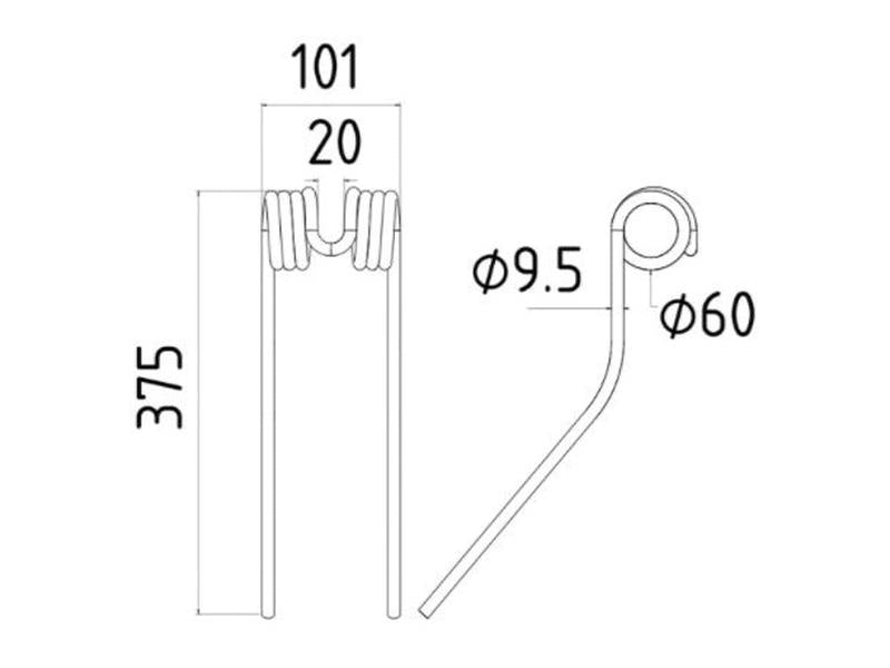 Mola Comp:375mm, Larg:101mm, Ø9.5mm - para Claas, Bautz Aplicavel em: 9023442 (S.78924)