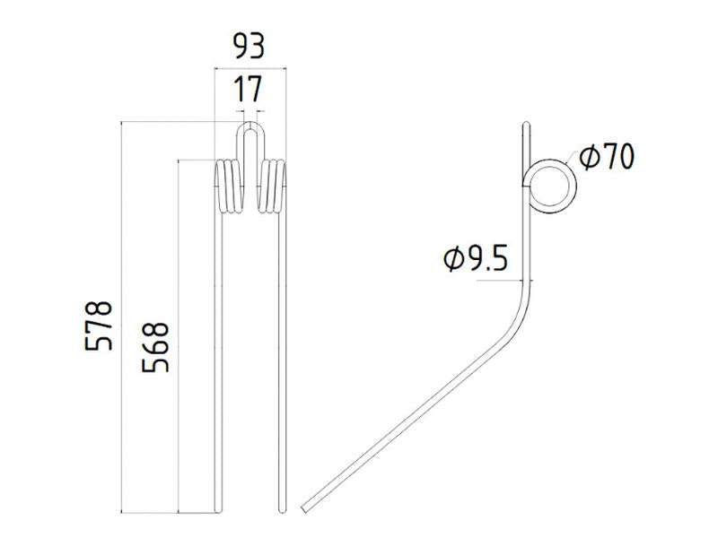 Mola Comp:568mm, Larg:93mm, Ø9.5mm - para Kuhn Aplicavel em: 57720200 (S.78948)