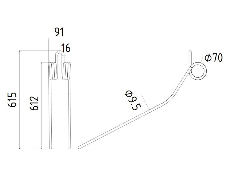 Mola - Esq./Dt. - Comp:612mm, Larg:91mm, Ø9.5mm - para Kuhn Aplicavel em: 57562500 (S.78950)