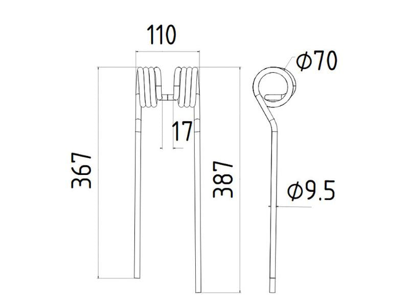 Mola - Esq. - Comp:387mm, Larg:110mm, Ø9.5mm - para Kuhn, John Deere, New Holland Aplicavel em: 58740600 (S.78951)