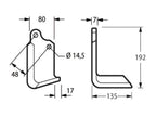 Faca Dt. 80x7mm Altura: 192mm. Centros de orifícios em: 48mm. Orifício Ø: 14.5mm. para Maschio (S.79781)