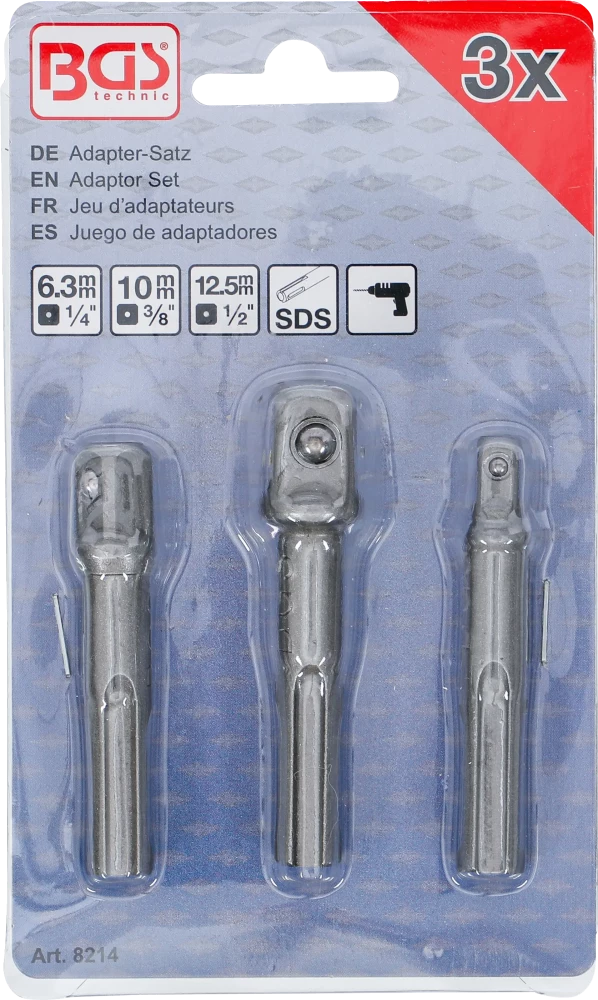 Conjunto de adaptadores | SDS - quadrado externo 6,3 mm (1/4"), 10 mm (3/8"), 12,5 mm (1/2") | 3 peças