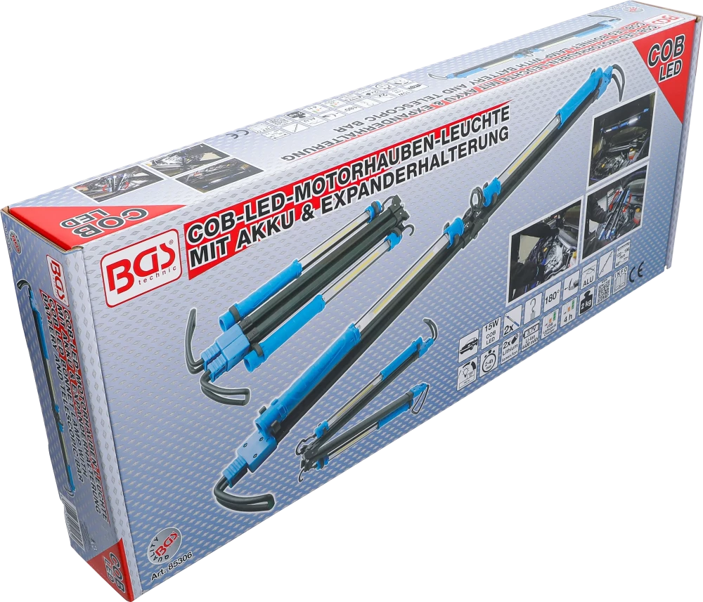 Luz LED COB para capô com bateria e suporte extensível | 2 lanternas manuais de trabalho LED COB