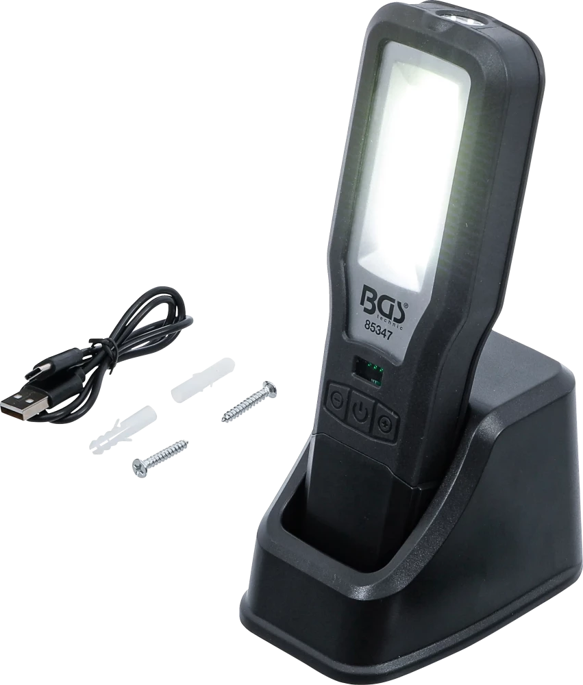 Lanterna de trabalho LED COB | articulada | com estação de carregamento