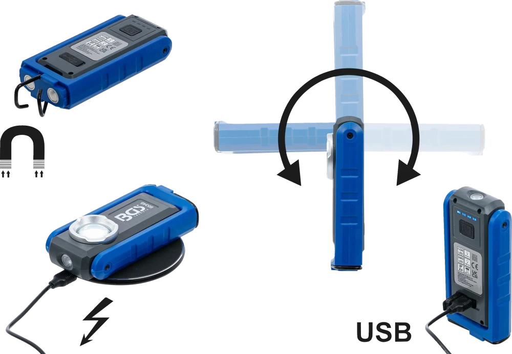 Luz de oficina LED COB com íman e gancho | articulada | com função de carga indutiva