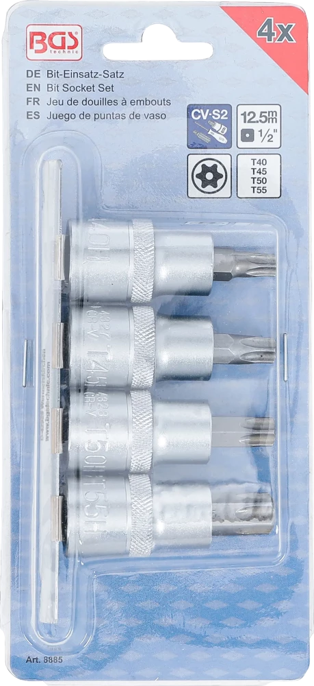 Conjunto de Encaixes Torx com Furo | 1/2" | T40 - T55 | 4 peças