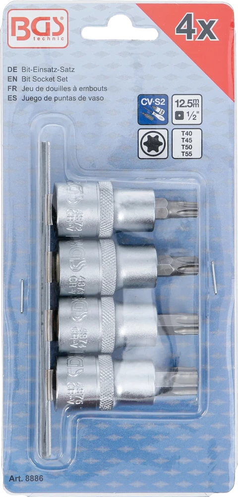 Conjunto de Encaixes Torx | 1/2" | T40 - T55 | 4 peças