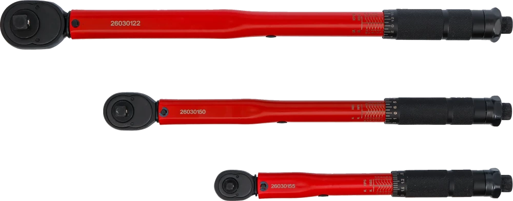 Conjunto de chaves dinamométricas | 6,3 mm (1/4") 2 - 24 Nm, 10 mm (3/8") 19 - 110 Nm, 12,5 mm (1/2") 28 - 210 Nm | 3 peças