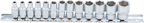 Conjunto de encaixes para chave de caixa, sextavados | Entrada de quadrado interno de 6,3 mm (1/4") | 4 - 14 mm | 13 peças