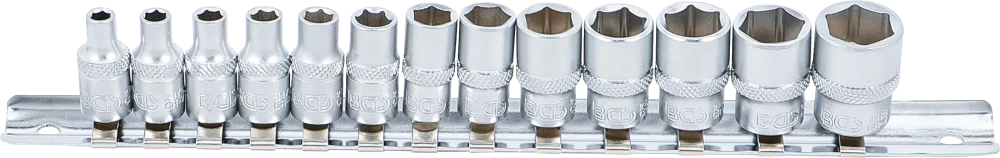 Conjunto de encaixes para chave de caixa, sextavados | Entrada de quadrado interno de 6,3 mm (1/4") | 4 - 14 mm | 13 peças