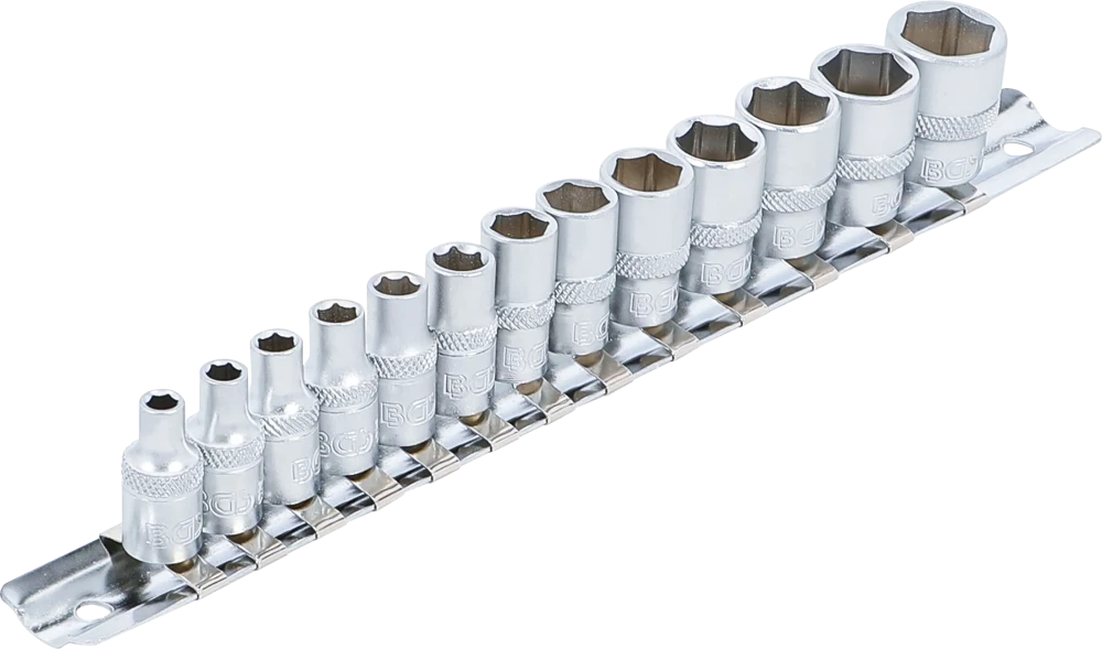 Conjunto de encaixes para chave de caixa, sextavados | Entrada de quadrado interno de 6,3 mm (1/4") | 4 - 14 mm | 13 peças